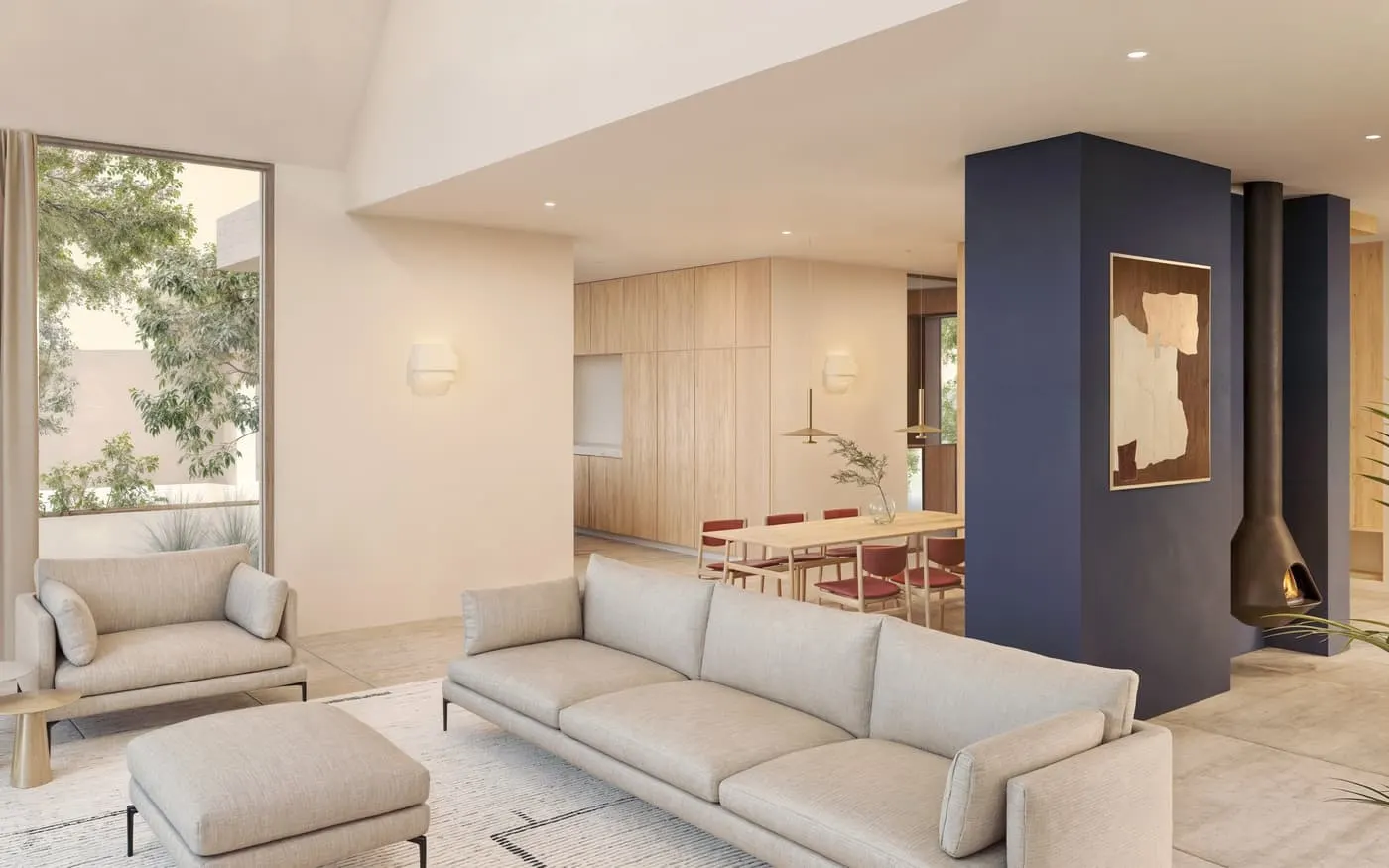 Woonkamer met haard in de villa in Rotterdam