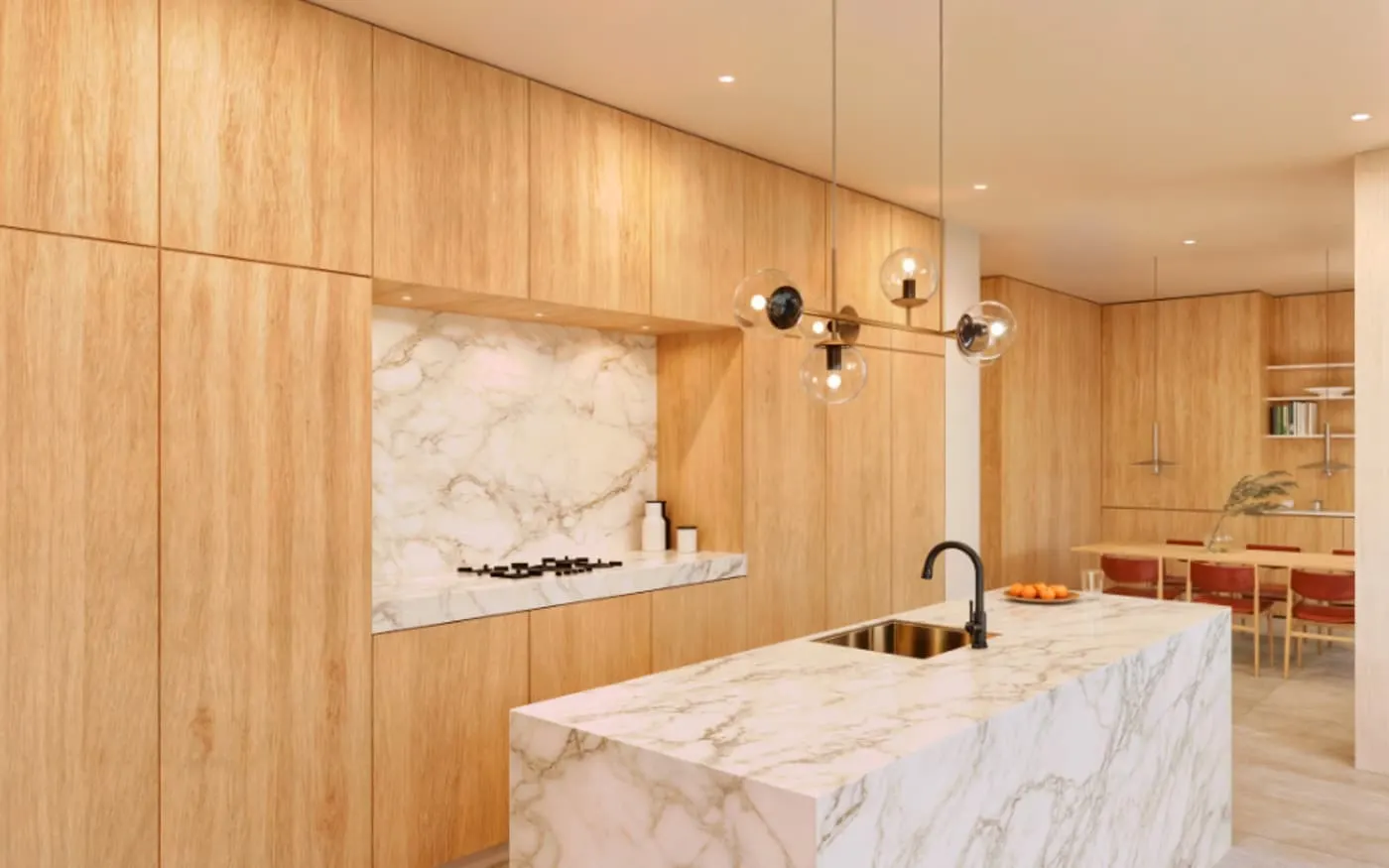 Keuken van de villa in Rotterdam met marmeren kookeiland