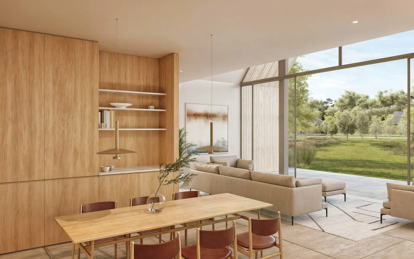 Woonkamer van de villa in Rotterdam met zicht op de tuin